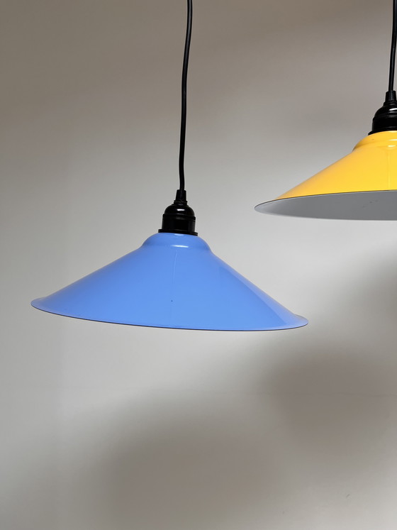 Image 1 of Set di 3 lampade a sospensione vintage IKEA Lyra T501 (anni '80) (blu, rossa e gialla)