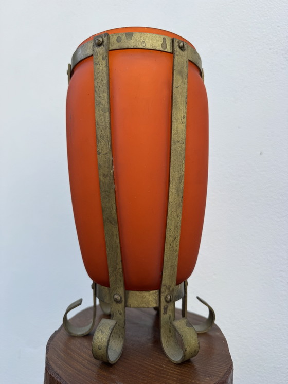 Vaso in pasta di vetro satinato con montatura in ottone anni '60 – Vasi, Glass, Brass (photo 14 of 15)