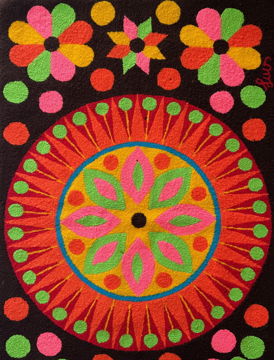 Image 1 of Arazzo da parete vintage anni '70 firmato Luis Montiel – Design floreale flower power anni '70