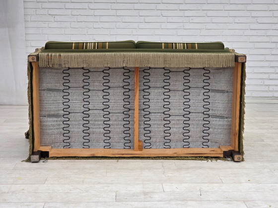 1970s, Danish 2-seater drop arm "Spanish" sofa, furniture wool. – 2 seaters, Wood (photo 3 of 20)