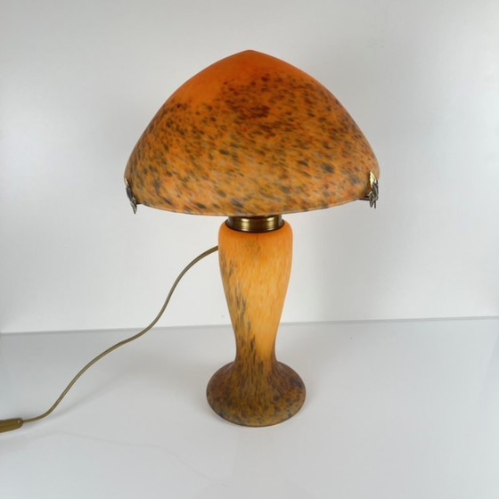 Image 1 of Lampada a forma di fungo in vetro arancione screziato, Massive, Belgio 1970