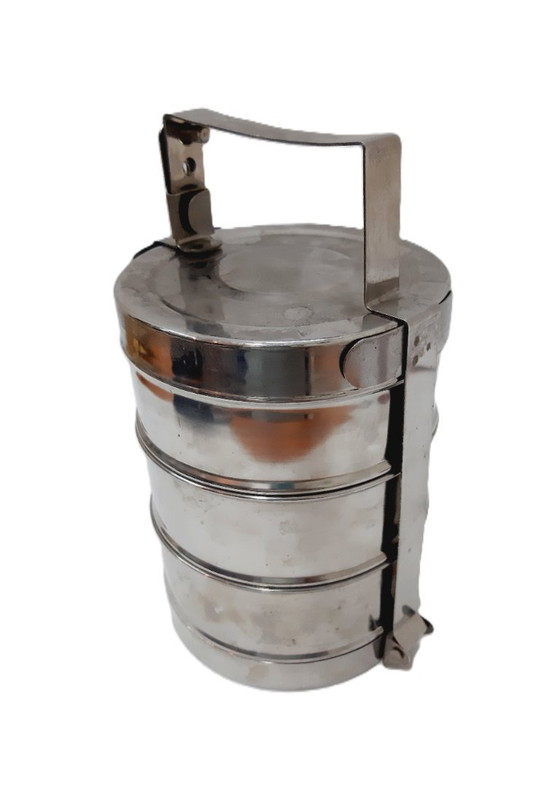 Image 1 of Stoviglie in acciaio inox vintage - Lunch Box a 3 livelli