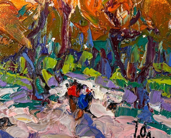 Image 1 of Original Oil Painting Fall Trees Landscape Steps through autumn