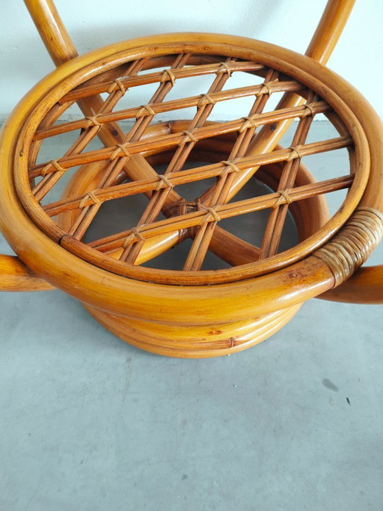 Image 1 of Tavolino da caffè/laterale vintage anni '70 in rattan/bambù con piano in vetro