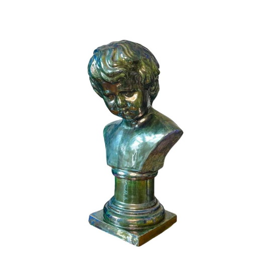 Bust of a Young Boy in Salted Stoneware by Louis Gustave Cambier & Roger Guérin, 1925