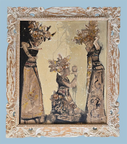 Painting "Legong Dancers", Bali, 88 X 97 cm