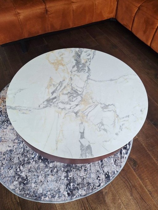 Einzigartiger runder Couchtisch mit Staufach, 80 cm, neu