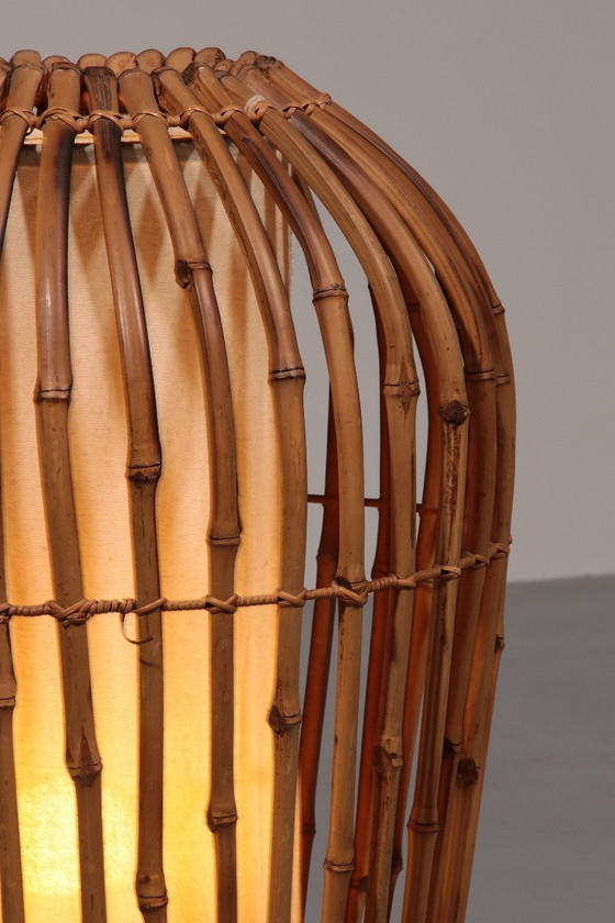 Image 1 of Midcentury Floor Lamp Rattan, Bamboo and Fabric Franco Albini, Italy 1960s