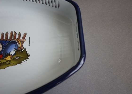 Image 1 of Münder Email Emaille Motiv Hahn und Huhn Brotschale Schale Brotkorb