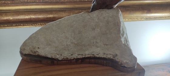 Image 1 of Organic Sculpture "Greyhound" in Solid Wood on a Stone Base – Biomorphic Natural Art