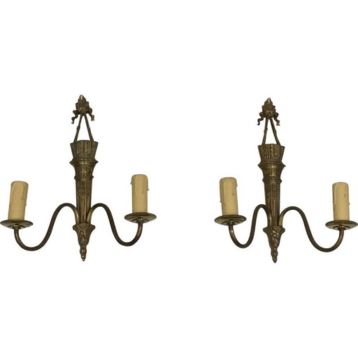 Pair of vintage bronze wall lamps, France 1960