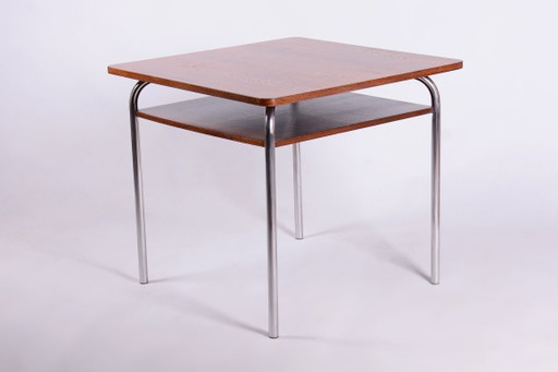 Gerestaureerde Bauhaus-tafel, van Vichr a spol., eikenhout, chroom, gepolijst, Tsjechisch, jaren 1940 – Metal, Wood