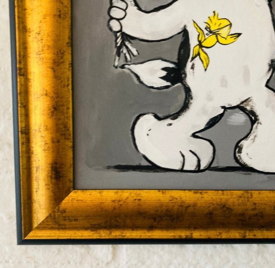 Image 1 of Miggie : "Nous voulons tous être un Banksy, par Snoopy". Peinture unique et signée à la main, avec COA. Cadre inclus.