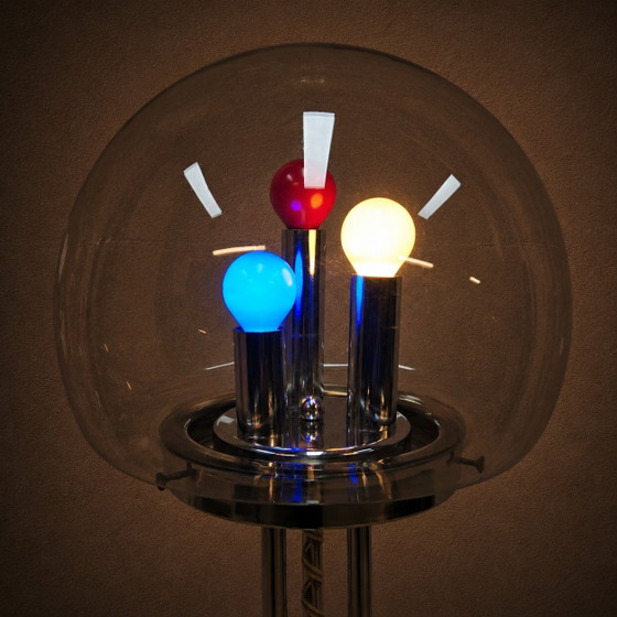 Image 1 of Vintage Itliaanse design Space Age vloerlamp Chroom en Glas (jaren 70 / 70s) unieke lamp 
