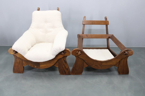 Image 1 of Coppia di poltrone brutaliste in rovere, Cecoslovacchia, anni '70