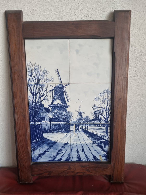 Image 1 of Paisaje azul de Delft con molino