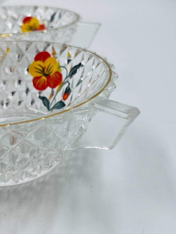 Image 1 of Vintage pansy glass fruit salad serving set