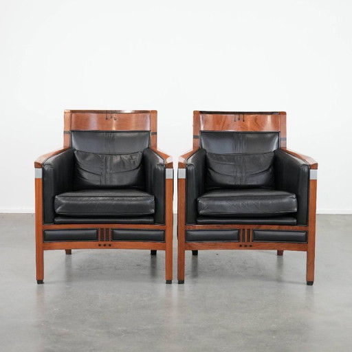 2 fauteuils Schuitema design Art Déco en cuir noir de la série Decoforma