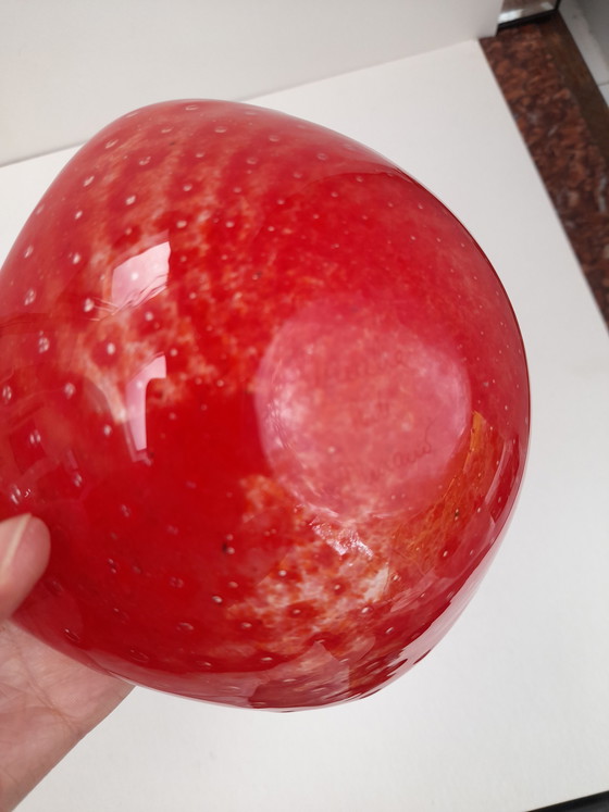 Image 1 of Murano glass trinket tray, red bullicante, signed