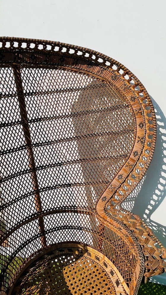 Image 1 of Fauteuil XL Peacock « Emmanuelle » en rotin. Vintage années 70.