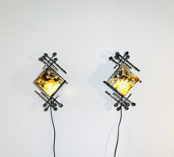 Image 1 of BRUTALIST WALL LAMPS ATTRIBUTED TO TOM AHLSTRÖM AND HANS EHRLICH FOR A + E LEUCHTE, SWEDEN CIRCA 1960s