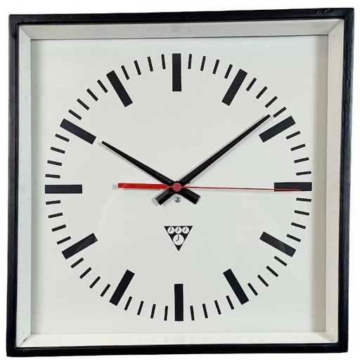 Black Industrial Square Wall Clock from Pragotron, 1970s