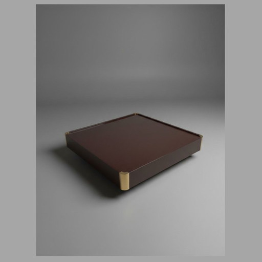 Vintage Belgochrom gelakte salontafel met messing hoeken