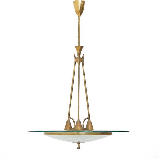 Brass and glass chandelier, 1950s