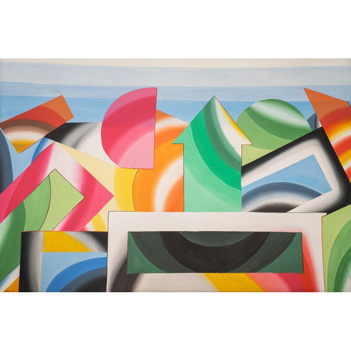 Peinture abstraite vintage sur toile acrylique, années 2000