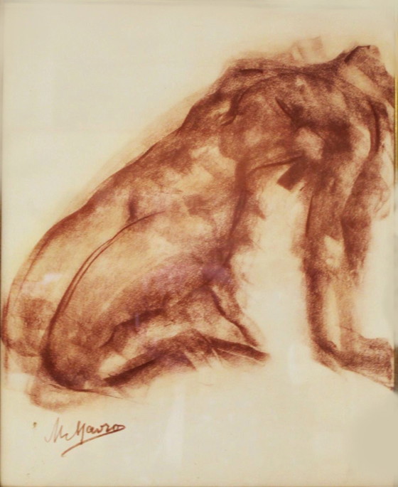 Image 1 of Sanguina sobre papel, "À genou nue", de Mania Mavro.