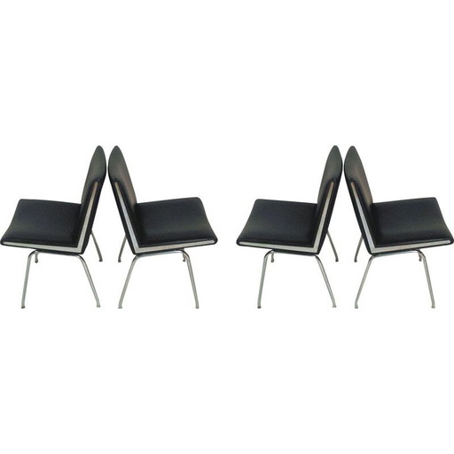 Suite of four vintage airport lounge chairs in black Hans J. Wegner by A.P, Denmark 1958