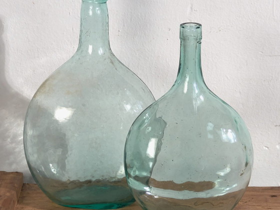 Antique blue demijohns (c.1920). Set of 2 pieces #47 – Decorative Objects, Glass (photo 2 of 18)