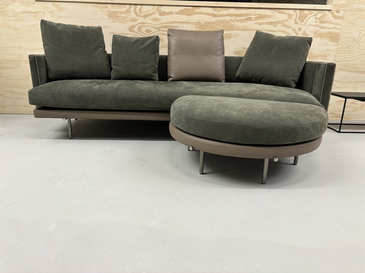 Canapé Minotti Torii 250cm + pouf cuir/daim