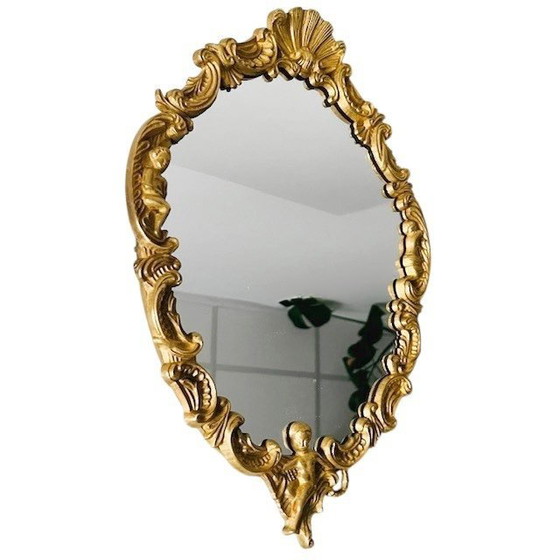 Image 1 of Putti in ottone con specchio dorato barocco francese anni '50