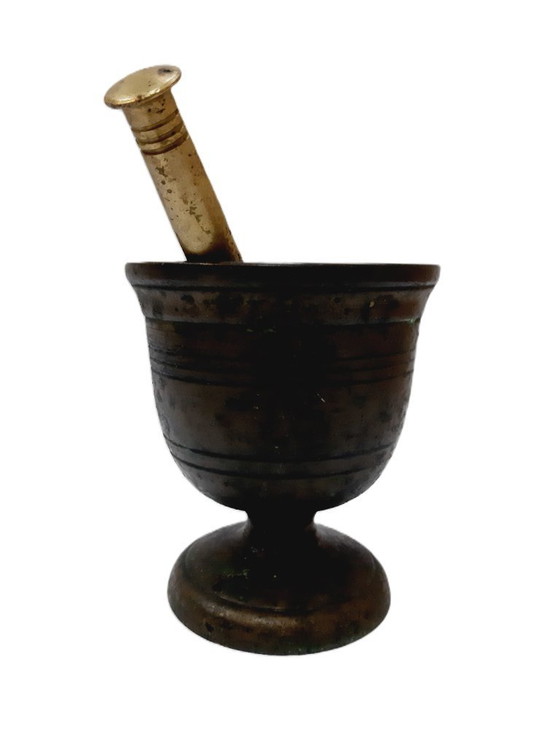 Image 1 of Early 1900s Brass Mortar with Pestle