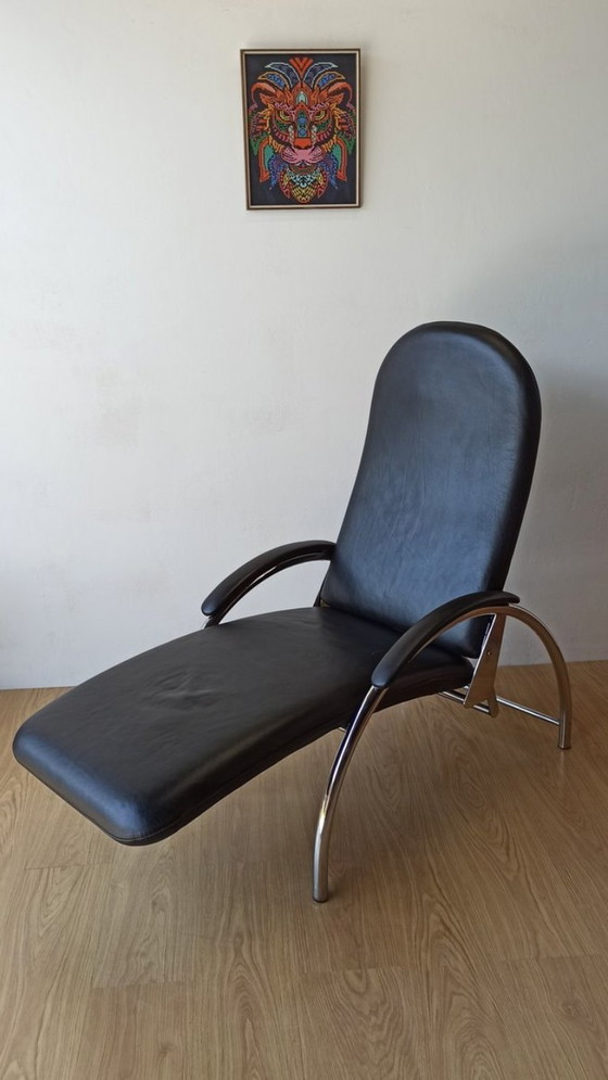 Image 1 of Fauteuil en cuir chromé, chaise longue des années 1970.