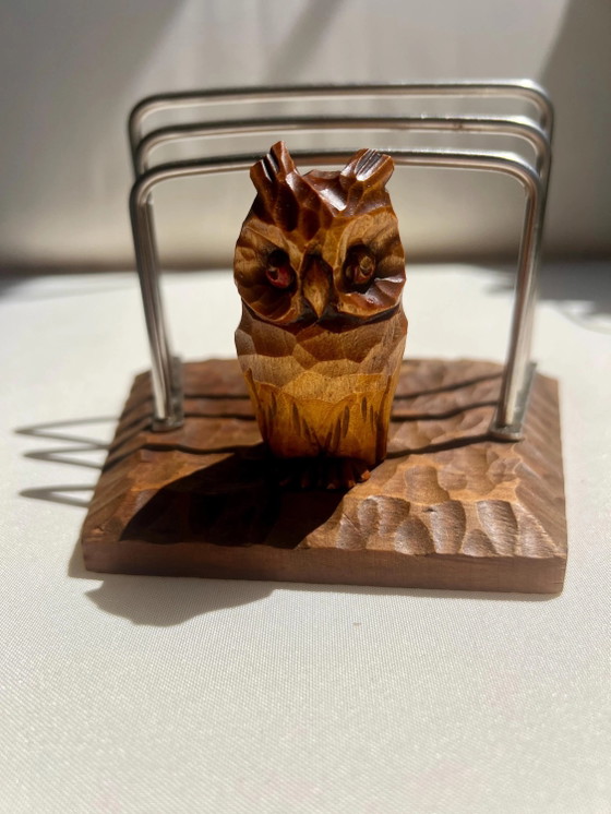 Vintage Owl Letter Holder Wood Carved Mid Century Letter Holder Hand Carved Owl Desk Organizer Retro (photo 3 of 9)