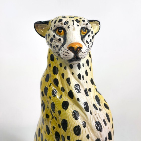 Image 1 of Terra Cotta Cheetah/luipaard beeld 60s Italiaans mid century