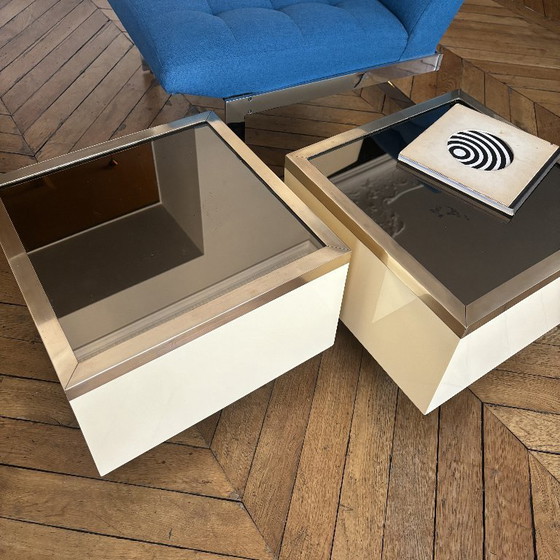 Image 1 of Duo of cream lacquer coffee table, end of sofa. 1970