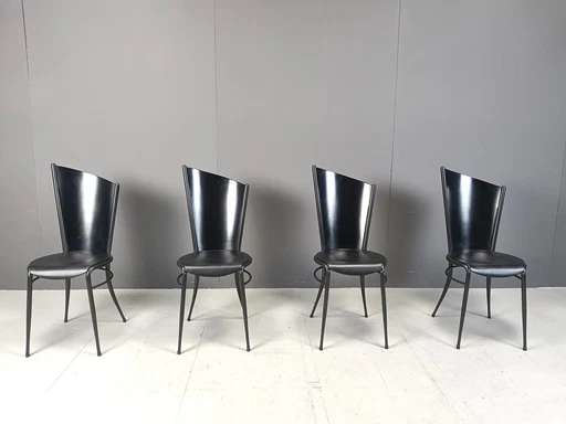 Chaises de salle à manger en bois post-moderne, 1980S - Lot de 4