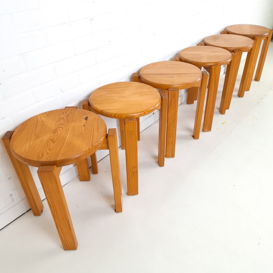 Image 1 of 6x vintage kruk grenenhout jaren 70 mid century modern