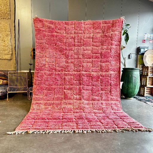 Marokkaans Mrirt-tapijt, handgemaakt van wol – Groot roze Berber vloerkleed 200x320 cm