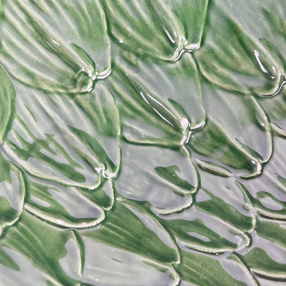 Image 1 of Vintage saladeset van groene artisjokbladeren met saladekom + 6 schalen, jaren 70