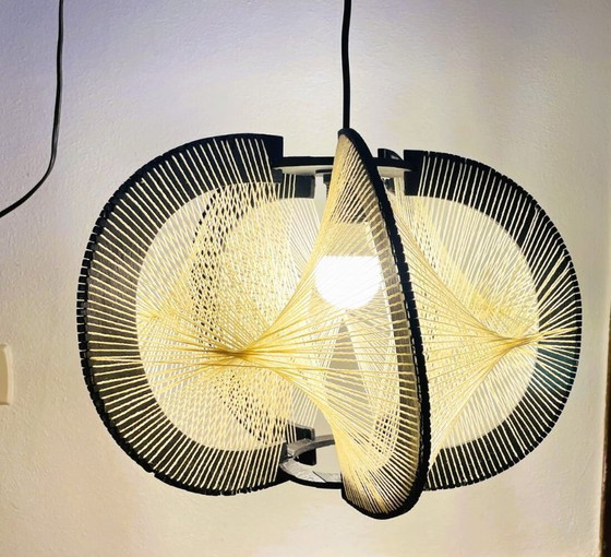 Image 1 of Lámpara colgante portuguesa de madera negra rústica, años 60