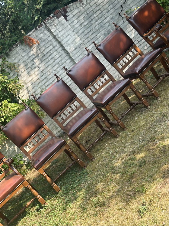 Sedie da castello Sedie da pranzo 6 Rovere vintage Pelle – Legno (photo 4 of 22)
