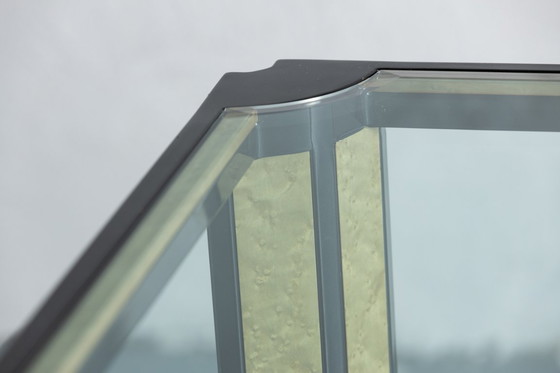 Image 1 of Vintage Saporiti stijl kristallen blad en zwart frame eettafel, Italië, jaren 1970