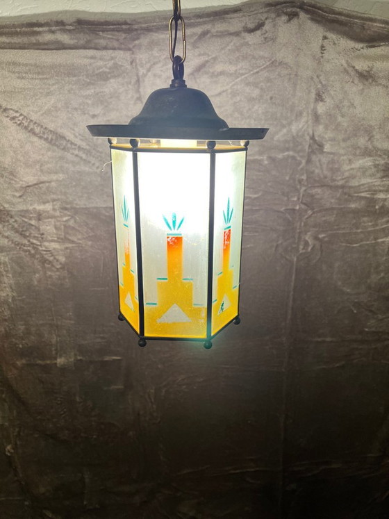 Lampada a sospensione anni '30 stile Amsterdamse School – Lampade a sospensione, Vetro, Metallo (photo 5 of 9)
