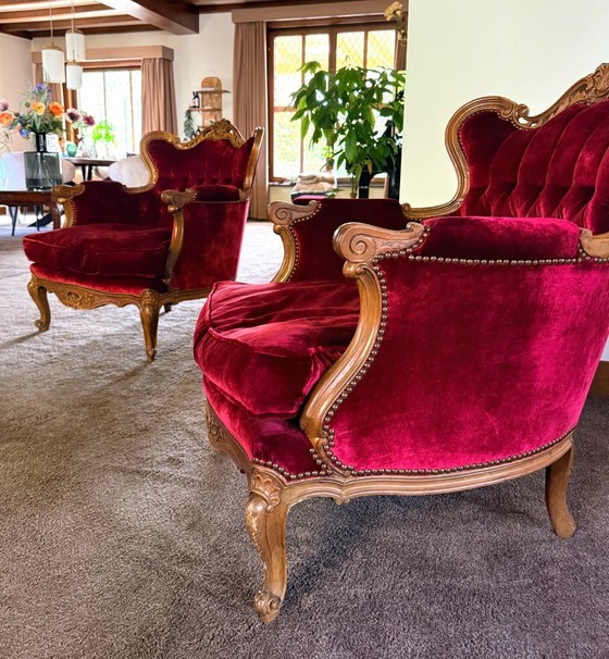 Set di 2 Poltrone classiche | velluto rosso | intaglio in legno (photo 4 of 9)