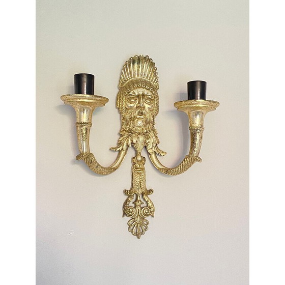 Image 1 of Vintage Greek Tragedy Masque wall lamps in silver-plated cast alloy