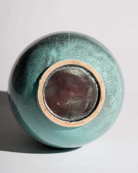 Image 1 of Pair of Richard Uhlemeyer Studio Stoneware Vases – Turquoise Reduction Glaze – Germany, ca. 1940s-1950s Art Deco Bauhaus